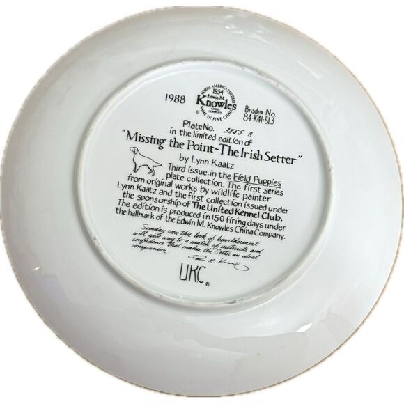 Vintage 1988 "Missing the Point" Irish Setter
Collector Plate by Lynn Kaatz - Picture 4 of 7
